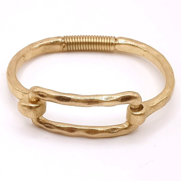 Women's Cuff Bracelet Hammered Gold-Tone Hook Clasp Textured Design Coil Accent - Picture 1 of 10